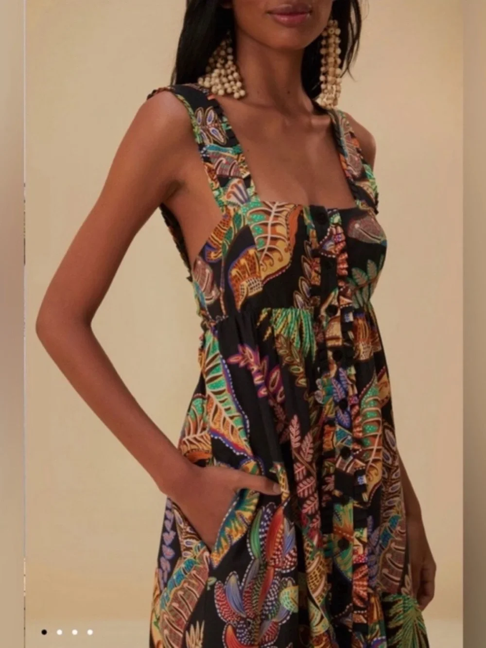 NWT Farm Rio Cool Foliage Black Button Front Maxi Dress - Picture 2 of 4